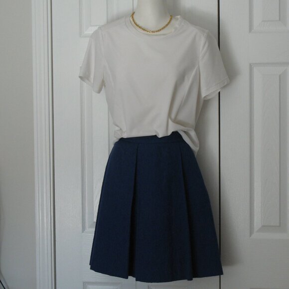 BROOKS BROTHERS - Red Fleece Pleated A-Line blue boucle skirt - Picture 5 of 16